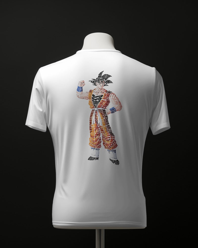 #B005 - Triumphant Goku Typography Tee | Winning Edition | Back | Front Plain