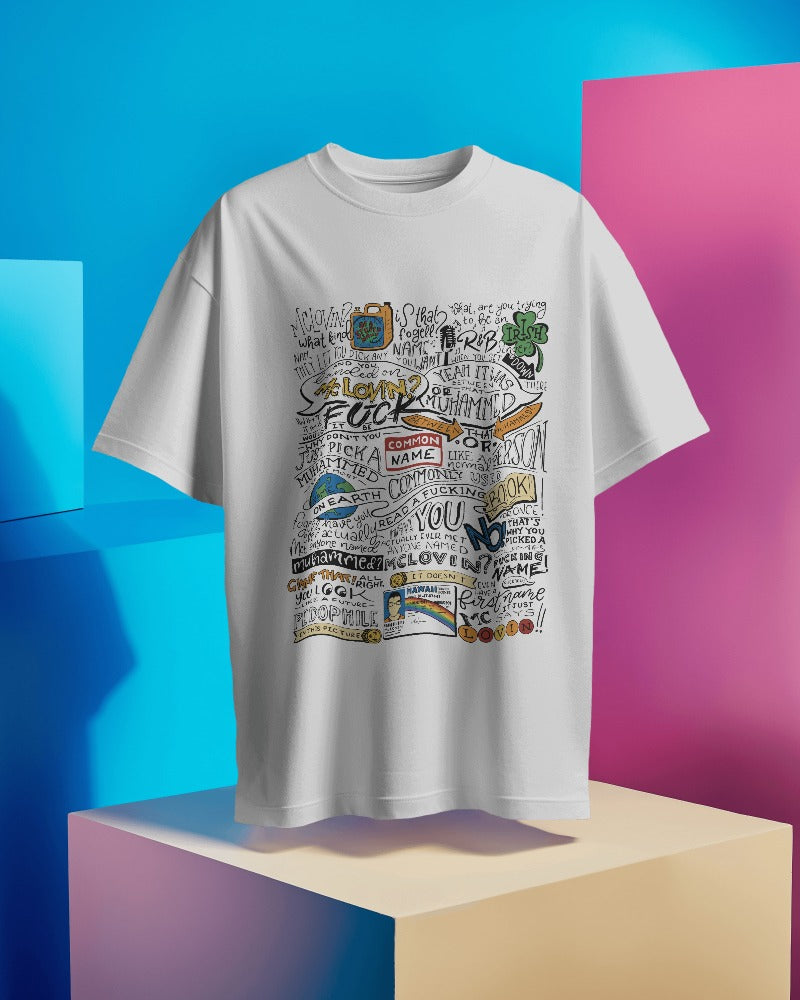 #A001 - Quirky Quote Collage Oversize Tee | Unisex Design