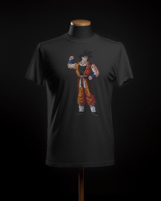 #B001 - Triumphant Goku Typography Tee | Winning Edition | Front